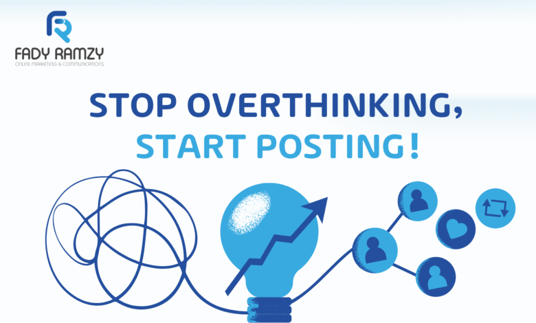 Conquer the Fear of Posting with the motivational quote: "Stop overthinking and start posting." This simple mindset shift is the key to successfully grow your LinkedIn presence.